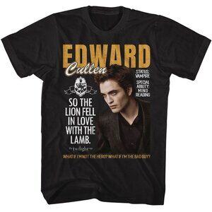 Twilight T-Shirt Edward Lion Fell In Love Movie Fan Graphic Retro Black 73